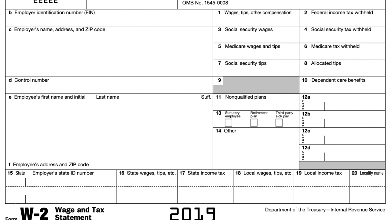Screen capture of a W-2 form