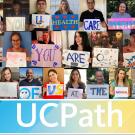 Collage of UCPath Center employees spelling out a thank you message to UC Health frontline employees